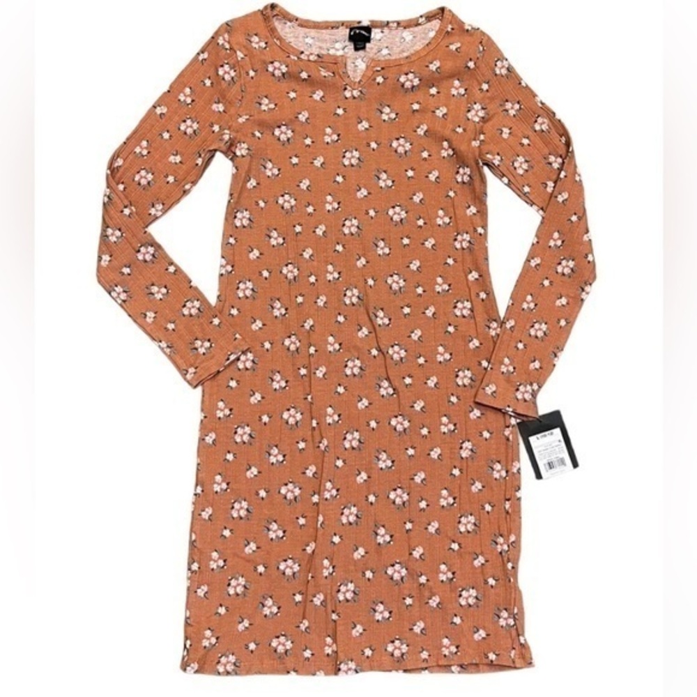 NWT GIRLS ORANGE FLORAL RIBBED DRESS